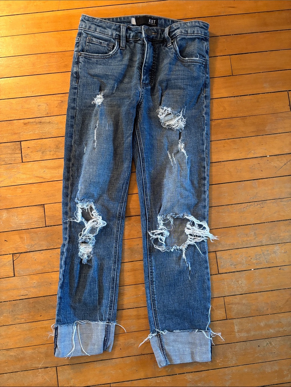 Kut from the Kloth Distressed Dark Blue Boyfriend Jeans
